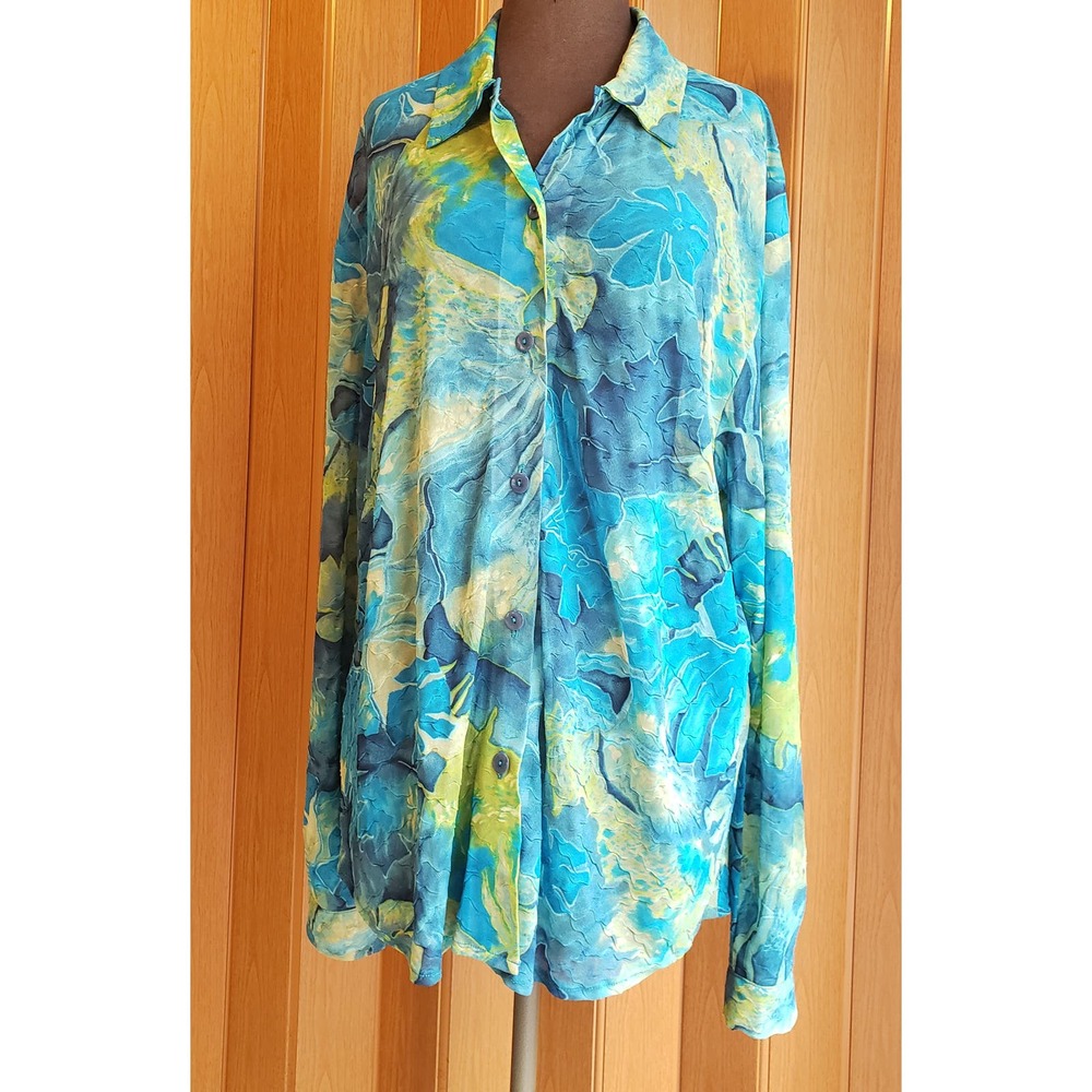 U.S. Wear size medium Tropical green & blue long sleeve blouse